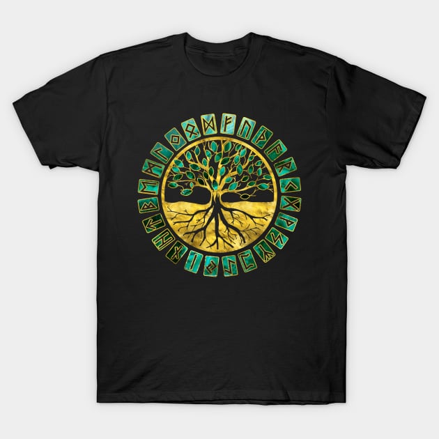 Tree of life  -Yggdrasil and  Runes alphabet T-Shirt by Nartissima